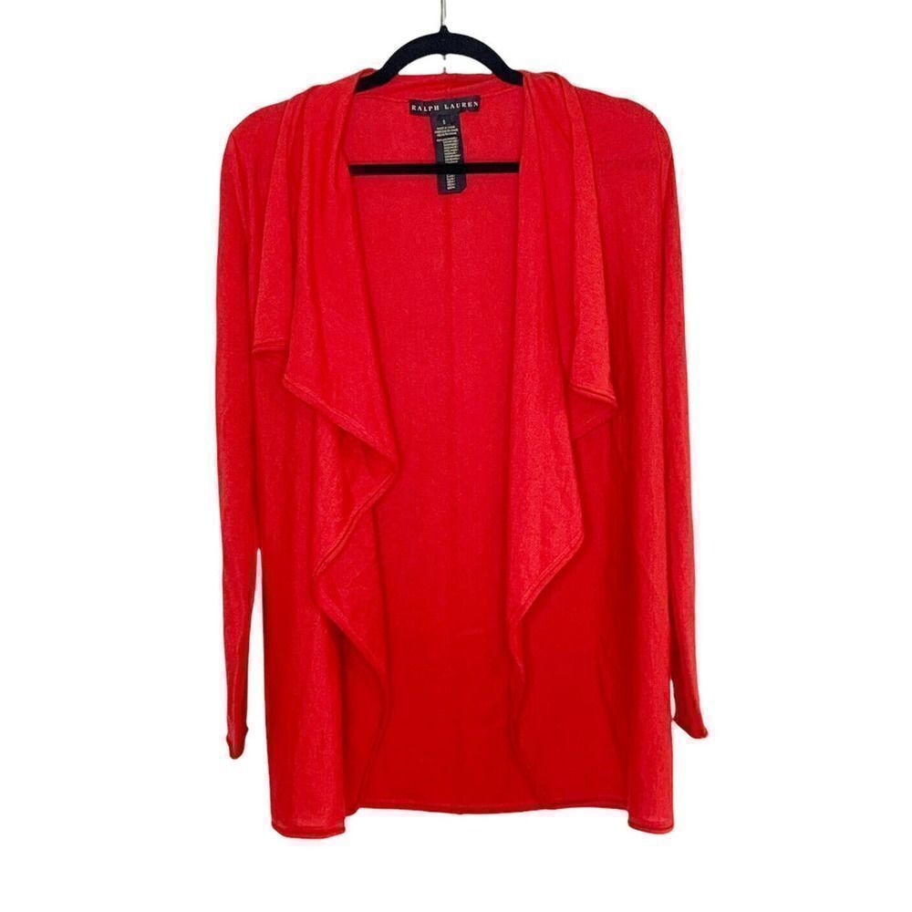 Ralph Lauren Black Label Women’s Red Cashmere Silk Shawl Cardigan Sweater Small